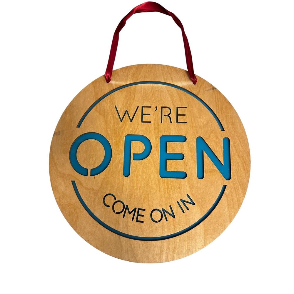 Handmade Birch Wood Open Closed Sign Reversible Teal Inlay Business Door 12”